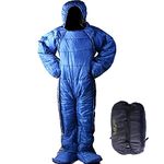 72'' Large Wearable Human Sleeping Bag Zipped Foot Opening Design Free Size Ultralight Hoodie Quilted Warm Thermal Coat for Adults Winter or Outdoor 4 Season Camping, Blue, 185cm