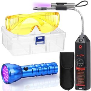 Glooglitter Auto Air Conditioner Leak Detector Tool WJL-6000 Refrigerant Leak Detector with UV Flashlight and Yellow UV Protective Glasses for HVAC Air Conditioner R22 R410A R134A (Large 28 LED)