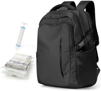 Travel Backpack with 2 Pack Vacuum Bags and Hand Pump, Personal item Backpacks Vacuum Storage Bags for Women Men, Travel Essentials Space Saving Compression Bag for Backpack,Luggage,Suitcase, Black
