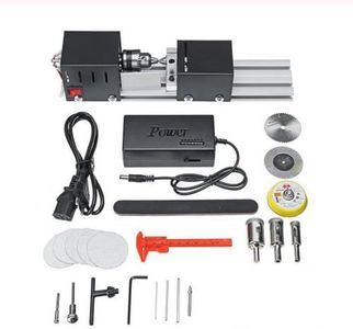 Onetuon Mini Lathe Beads Polisher Machine DIY CNC Machining for Table Woodworking Wood DIY Tool Lathe Standard Set 6 in 1 (Black)