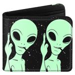 Miss Adola Wallet for Boys Mens Leather RFID Wallet with Zip Pocket, Bi-fold Wallet Cute Kawaii Cartoon Cool Credit Card Holder Minimalist Slim Coin Purse Gift for Teens Girls Kids, Two Alien