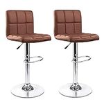 SK Depot® High Back 360-Degree Swivel Adjustable Quality Brown PU Leather Bar Stool Pub Chair, Barstool with Backrest and Footrest/Back Foot Rest - Set of 2 (Brown)