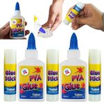 5Pk Premium Art and Craft White Glue Set | PVA Craft Glue Bottles for Kids | Washable Twist Action Adhesive Clear Glue Sticks for Kids School Projects