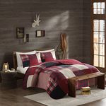 Woolrich Quilt Set-Cottage Styling Reversed to Solid Color, Cotton, Sunset Red, Oversized Full/Queen