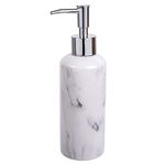 Bodico Marble Look Ceramic Soap and Lotion Dispenser, 2.36 x 7.87 inches, White (74591)