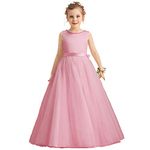 TTYAOVO Girls Flower Bead Wedding Dress Pageant Tulle Party Gown Size(150) 9-10 Years 788 Pink-c