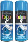 Beautiful Blue Spray Paint, 2 x 400 ML Color It Spray Paint For Metal, Wood, All-Purpose Gloss Finish Blue Spray Paint, Wood Spray Paint Can by Paint Factory