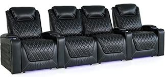 Valencia Oslo XL Home Theater Seating | Premium Top Grain Italian Nappa 11000 Leather, Power Headrest, Power Lumbar Support, Extra Space, 400 lbs Capacity (Row of 4 Loveseat Center, Black)