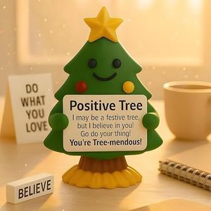 iStatue Positive Tree Hand-Painted Resin Figurine, 5-Inch Christmas Decoration Indoor Desk Décor | Cute Motivational Gift, Stocking Stuffer, Holiday Mantel & Office (Green Tree)
