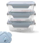 The Better Home Borosilicate Glass Lunch Box Set of 3 (1040ml Each) | Tiffin Box for Office for Men Women |Lunch Box for Women School Kids |Microwave Safe Leak Proof Airtight Lunch Boxes (Blue)