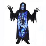 Sincere Party Grim Reaper Costume For Kids,Phantom of the Darkness,Spooky Black Robe with Spooky Gloves,Printed Mask 8-10years.