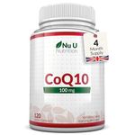 Ubiquinone CoQ10-120 Vegan Capsules - 4 Month Supply - 100% Pure & Naturally Fermented Coenzyme Q10 Supplement not Ubiquinol - Made in The UK - Nu U Nutrition