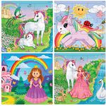 Fiddlys Wood Jigsaw Puzzles For Kids & Children -9 Pieces Age 3+ (Unicorn & Princess - Pack Of 4)