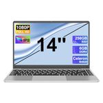 Laptop 14" 6GB+256GB SSD Celeron N4020 Up to 2.8 GHz Win 11 Laptop Support 512GB TF 1TB SSD Expand Notebook with 1920 * 1080 FHD 5G WiFi BT 4.2 Webcam Cooling Fan-Silver