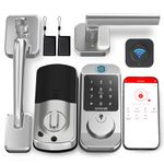 WiFi Front Door Lock Set - SMONET Fingerprint Keyless Entry Smart Locks Handle Set, Digital Remote Control Keypad Bluetooth Alexa Deadbolt Lockset with Auto Lock, Code, Fob, App for Rental, Silver