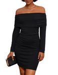 GRACE KARIN Womens Elegant Evening Party Dress Long Sleeve Off Shoulder Bodycon Dress High Waist Gathered Cocktail Dress Black M