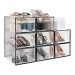 Large Shoe Organizer 8 Pack, Holds Up to 12 Pairs of Shoe Rack Thicker with Removable Inner Dividers for Sneakers,Stackable Closet Organizer for Closet Organization (Clear Body & Black Frame)