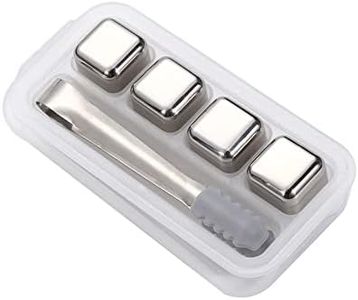 QIRUIRED 4PCS Stainless Steel Whisky Stones Ice Cubes with Silicone Clip Bar Barware Sets Quick Freeze Ice Stones Reusable Chilling Rocks for Whiskey Wine Gin Tonic Drinks