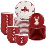 36 Piece Stoneware Dinner Set - Tableware Service for 12 - Christmas Dinner Plate, Side Plate & Bowl