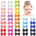 Mini Fully Lined Grosgrain Ribbon Hair Bows Clips for Baby Girls with Fine Hair - 40PCS (20 Color Pairs)