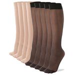 ZIHUA 9 Pairs Pop Socks Women Knee High with Reinforced Toes, Nylon Sheer Stockings for Women(Free Size, Black +Nude)