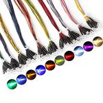 DiCUNO 100pcs Prewired 5mm LEDs, 12V, 9.4 Inch Leads, Assorted Colors (Red, Yellow, Green, Blue, White, Pink, Orange, UV, Warm White, Chartreuse), DIY Light Emitting Diode Kit, 10 Colors x 10pcs