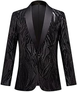 CARFFIV Men Fashion Colorful Pattern Sequins Suit Jacket (Black, 3XL)