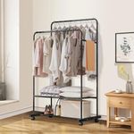 LEOPAX Garment Rack, Freestanding Coat Hanger Double Rods Multi-functional Clothing Rack, Coat Rack, Metal Garment Rail With Two Top Rod, Hook and Lower Storage Shelf - Black - 80 x 40 x 148cm