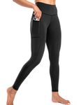 Yogaration Everyday Leggings for Women, High Waisted Yoga Pants with Deep Side Pockets, Non-See-Through Workout Leggings, Full Length, Brushed(Black, Large)