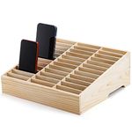 Lawei 36-Grid Wooden Cell Phone Holder, Mobile Phone and Calculator Management Storage Box, Multifunctional Desktop Organizer Storage Box for Classroom, Office, Meeting Room, Phone Rack Display