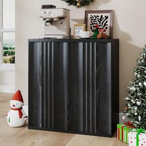 jajov 31.5" Buffet Cabinet with Storage for Living Room, Fluted Sideboard with Adjustable Shelves & Press-Spring Doors, Modern Coffee Bar Cabinet for Entryway & Kitchen, Black