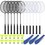 Chitidr 12 Pack Badminton Rackets Set Including 12 Rackets 12 Nylon Shuttlecocks 3 Carry Bag for Outdoor Backyard Games Beginners (White, Black)