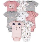 Gerber Baby Girls' 8-Pack Short Sleeve Onesies Bodysuits, Bear Pink, 6-9 Months