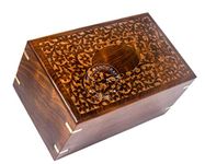 HIND HANDICRAFTS Beautifully Handmade & Handcrafted Rosewood Floral Engraving Wooden Cremation Box/Urns for Human Ashes Adult, Funeral Urn Box (9" x 5.5" x 4.5" - 180lbs or 72kg, Natural-2)