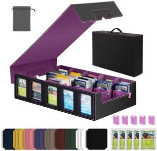 Gvirtcoz Trading Card Storage Box with Commander Display, 5-Row Deck Case with Removable Lid & Handle, 4000+ Card Organizer with 48 Colorful Dividers & 5 Stoppers for MTG, Black & Purple