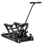 COSTWAY 680kg Hydraulic Motorcycle Lift, Motorbike Jack Lift Table with 14-43cm Adjustable Platform, 3 Positions Safety Locks, T-Handle & 4 Wheels, Foot-Operated Hoist Stand for Quad ATV (Black)