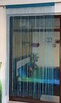 Saira Beads Semi Sheer Curtains, 7 Feet, Aqua, 1 Piece, Striped, Lined, Washable, Rod Pocket Semi Sheer Curtains