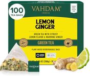 VAHDAM, Lemon Ginger Tea Bags (100 Green Tea Bags) Low Caffeine | Fruity Flavor - Zesty Lemon & Ginger, Orange Peel | Resealable Ziplock Pouch | Brew Hot or Iced Tea