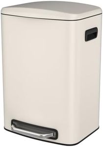 pouseayar 13 Gallon Stainless Steel Trash Can with Soft Close Lid - Hands-Free Foot Pedal, Durable Construction - Perfect for Kitchen, Office, Commercial Use - Large Capacity, Sleek Design - White