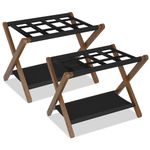 Heybly Luggage Rack, Pack of 2, Folding Suitcase Stand with Storage Shelf, Heavy-Duty Luggage Holder for Guest Room Bedroom Hotel, Holds up to 141 lb, Walnut, HLR010WB2