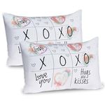 Ambesonne Xo Pillow Sham Set of 2, Love You Hugs Kisses Watercolor Splashes Heart Valentines Art, Quality Microfiber Bedding Item for All Seasons, 26" x 20", Mint Green