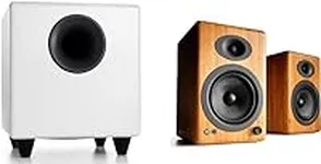 Audioengine A5 Wireless Bamboo 150W Home Music System with 250W S8 White Subwoofer, for Home Theater, Bookshelf Speakers, Gaming, Movies and More