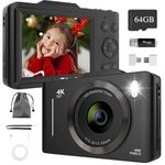 Digital Camera 4K, 48MP Digital Cameras with 64GB Card, 2.8" Large Screen | 16X Digital Zoom | Autofocus | Anti Shake, Compact Camera Rechargeable Vlogging Camera for Kids Beginners Teenagers