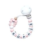 Twinkle Star Baby Customised Pink White Teddy Bear Girls Dummy Clip