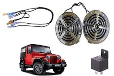 SHOP4U® Supersonic Silver Grill Horn for Mahindra Thar (Free Relay and Wire, Set of 2, Chrome)