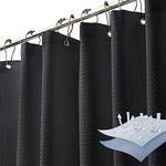 Stall Shower Curtain 72x36 Inch- Black, 240GSM Waffle Weave Shower Curtains for Bathroom, Heavy Duty Fabric Bath Curtain with Stainless Steel Hooks & Grommets, Weighted Hem, Machine Washable