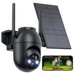 VIMKIM Security Camera Outdoor Wireless - Solar Camera House Security 360° PTZ Battery Operated CCTV Camera Pir Motion Detection 2-Way Audio Colorful Night Vision IP65 Weatherproof