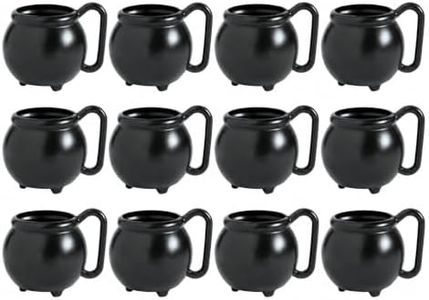 Fun Express Set of 12 Pieces Witch Cauldron Mugs, Holds 12 oz, Hocus Pocus and Halloween Party Supplies, Black