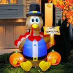 Twinkle Star Thanksgiving Day Inflatable Turkey (Turkey with Happy Thanksgiving Day),6 FT Lighted Blow Up Turkey with Pilgrim Hat,Indoor and Outdoor Thanksgivings Inflatables Decor