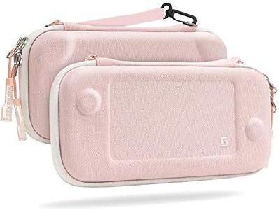 GeekShare Slim Carry Case Compatible with Nintendo Switch Lite, Protective Portable Carrying Case with Removable Hand Strap,Travel Storage Hard Shell with 8 Game Cartridges (Pink)